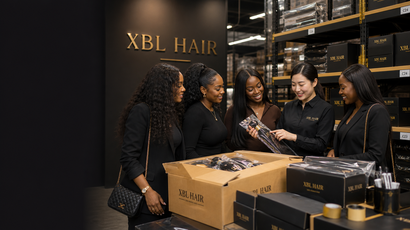 Black salon owners visiting the XBL Hair warehouse